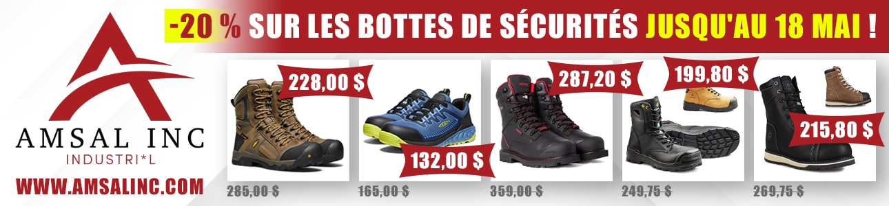 Amsal Inc : -20 % sur les bottes de sécurité jusqu'au 18 mai!